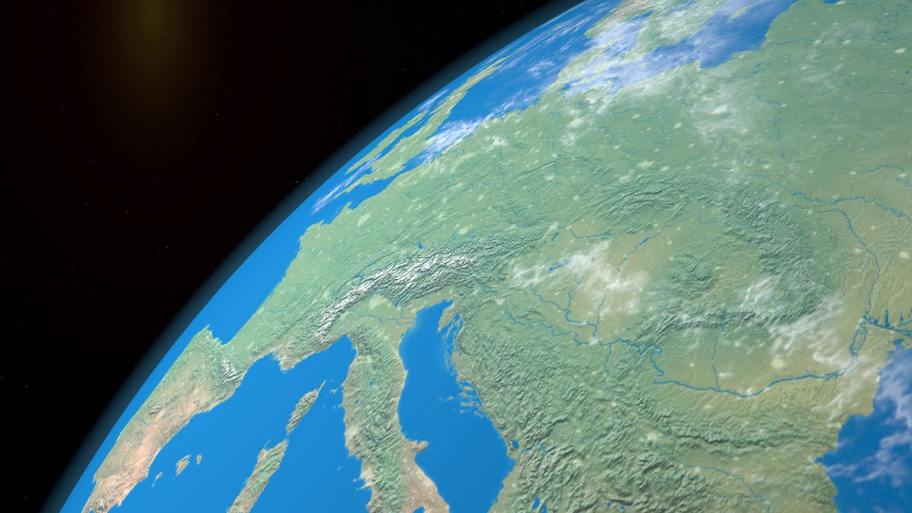 Danube river in planet earth, aerial view from outer space